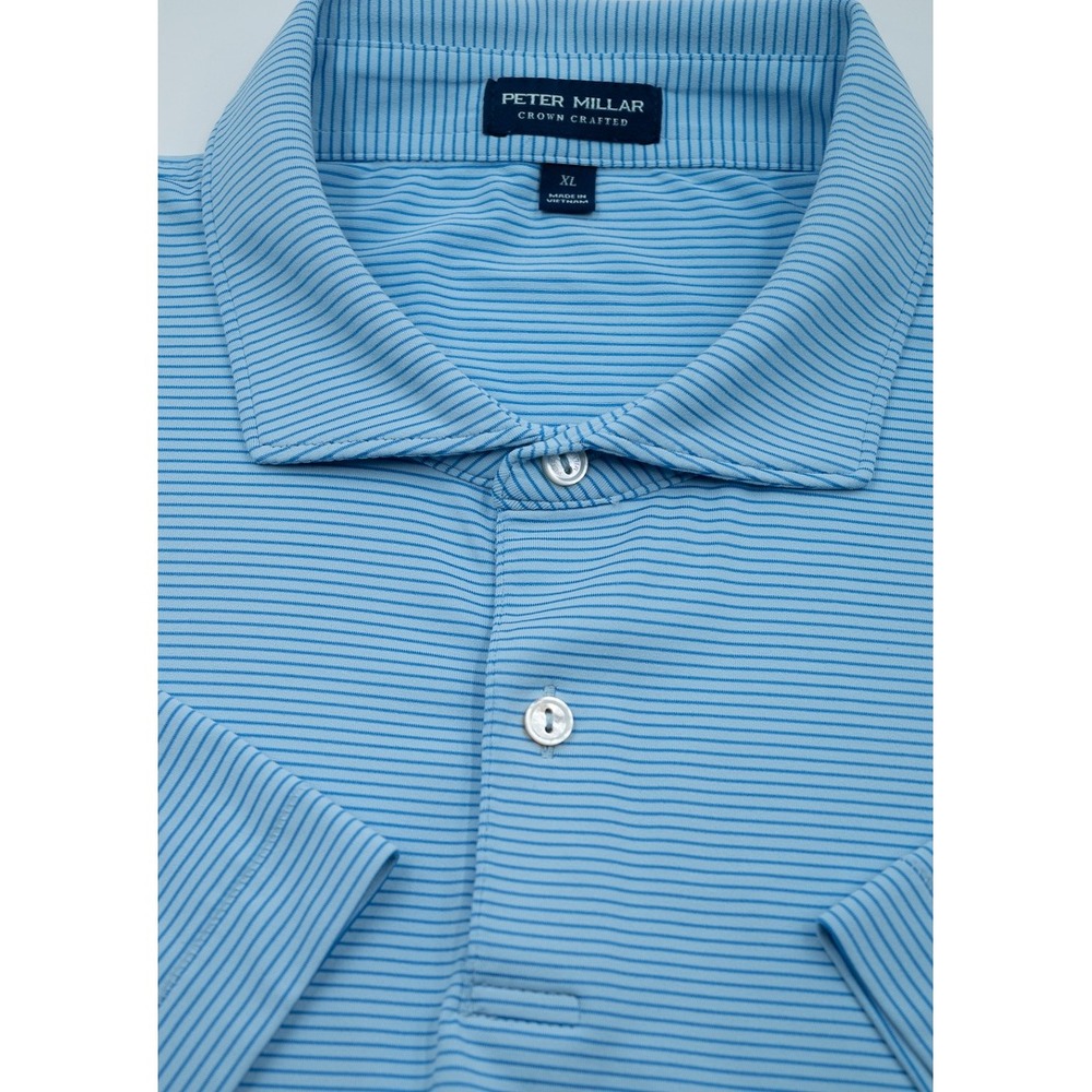 Peter Millar Crown Crafted Polo Shirt Mens XL Striped Blue With Darker Blue Golf